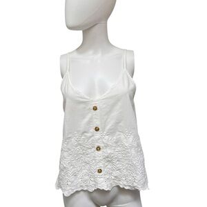 Women’s White Embroidered Eyelet Button Tank Top. Size M. Floral.